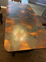 dining room table. Copper top dining room table with adjustable table base