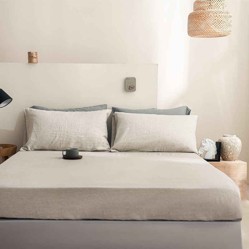 100% Linen Fitted Sheet Stone Washed Solid Color - (1 Piece) 14 inch Deep Poc... gallery