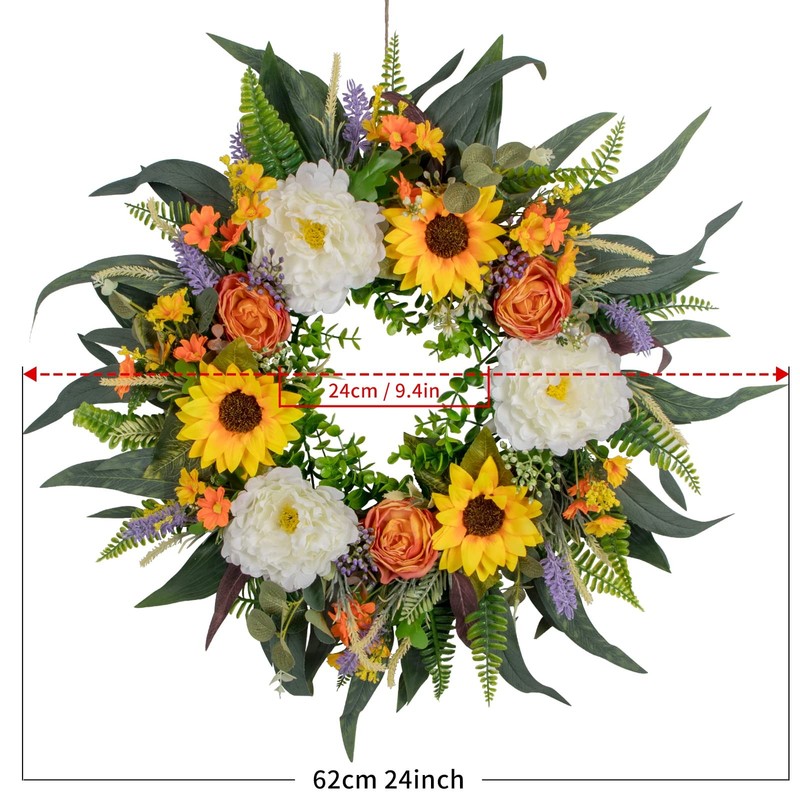 Kmise Spring Wreath Fall Decor Wreath for Front Door-23 Inch Summer Peony gallery