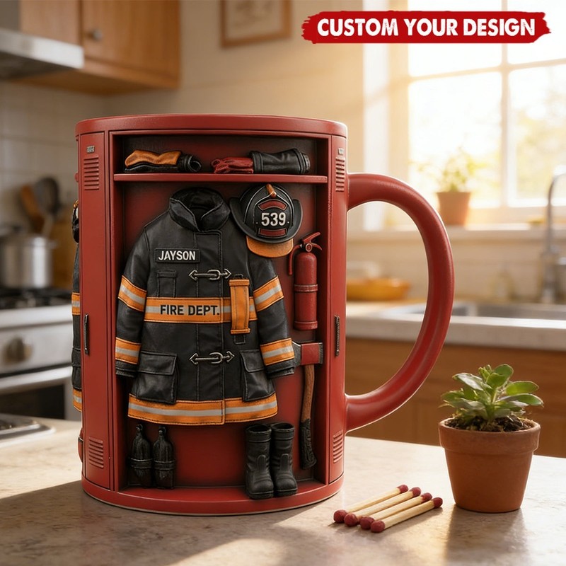 Personalized Firefighter Locker Mug, Custom Uniform Name Fireman gallery