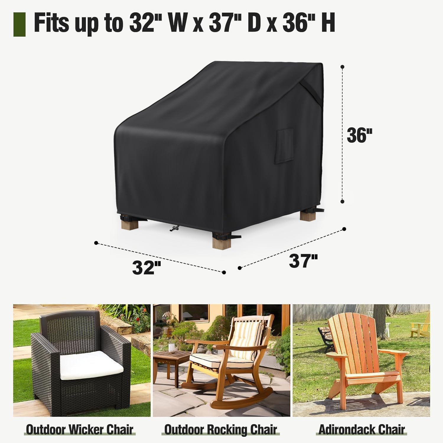 MR.COVER Waterproof Outdoor Rocking Chair Covers 2 Pack 32"W x 37"D x 36"H Black gallery
