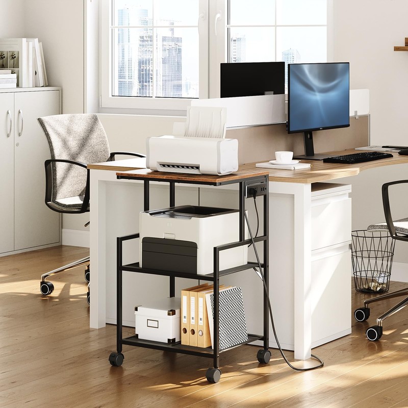 Mobile Printer Stand, 3-Tier Industrial Printer Cart with Power Outlets and 2... gallery