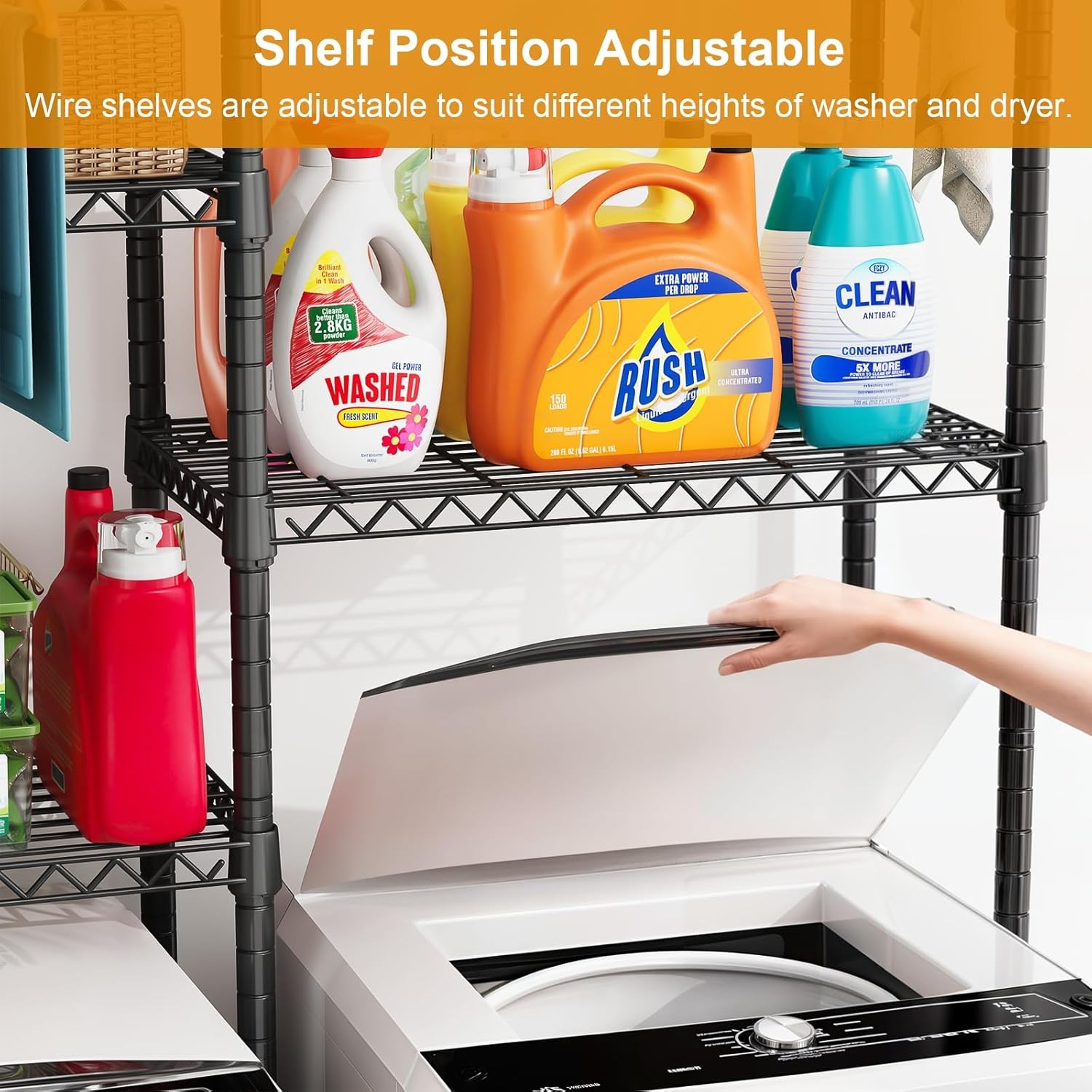 ULIFHOME U14 Medium Over Washer Dryer Shelves 4 Tiers Black 57.8"W #R038 gallery