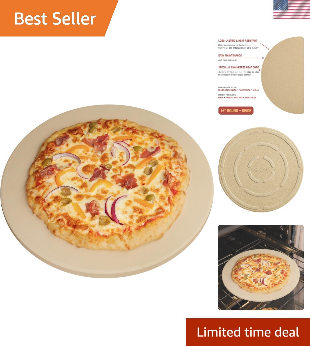 Premium 16-Inch Round Pizza Stone with Even Heat Distribution for Perfect Baking gallery