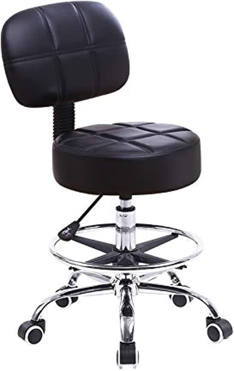 Swivel round Rolling Stool PU Leather with Adjustable Foot Rest Height Adjustabl gallery