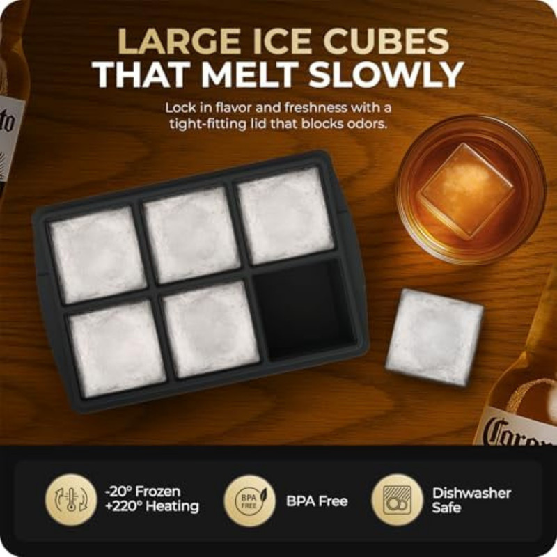 2 Pack 2 Inch Large Silicone Ice Cube Trays Square Ice Cube Molds for Whiskey gallery