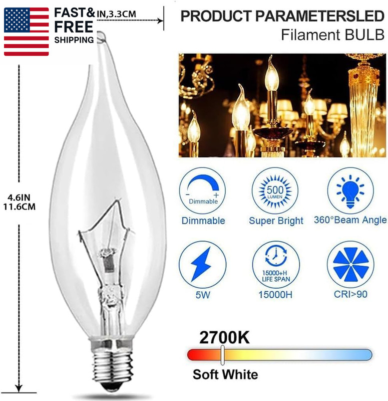 12- Pack E12 Candle Light Bulbs,60W Candelabra Light Bulbs, B10 Clear Candle B gallery