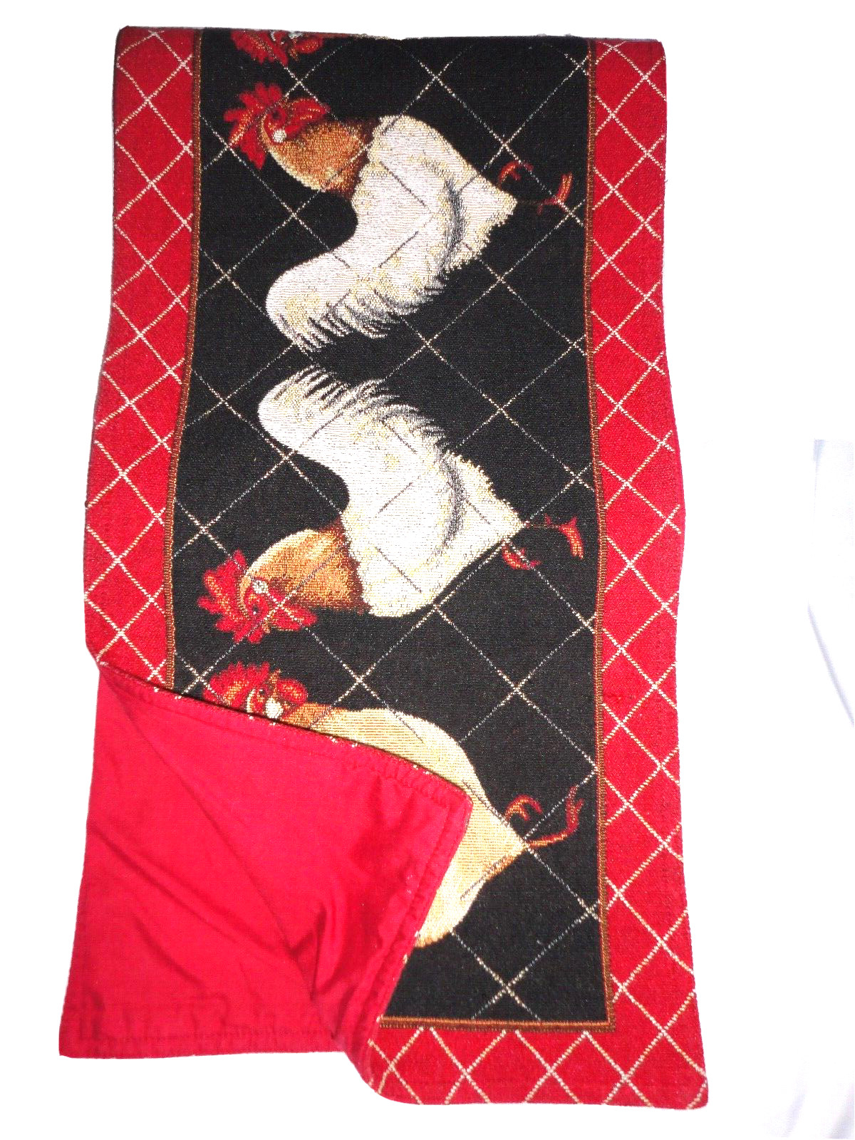 ROOSTER RED FACE TO FACE BLACK GOLD DIAMOND (1) TABLE RUNNER 12 X 70 gallery