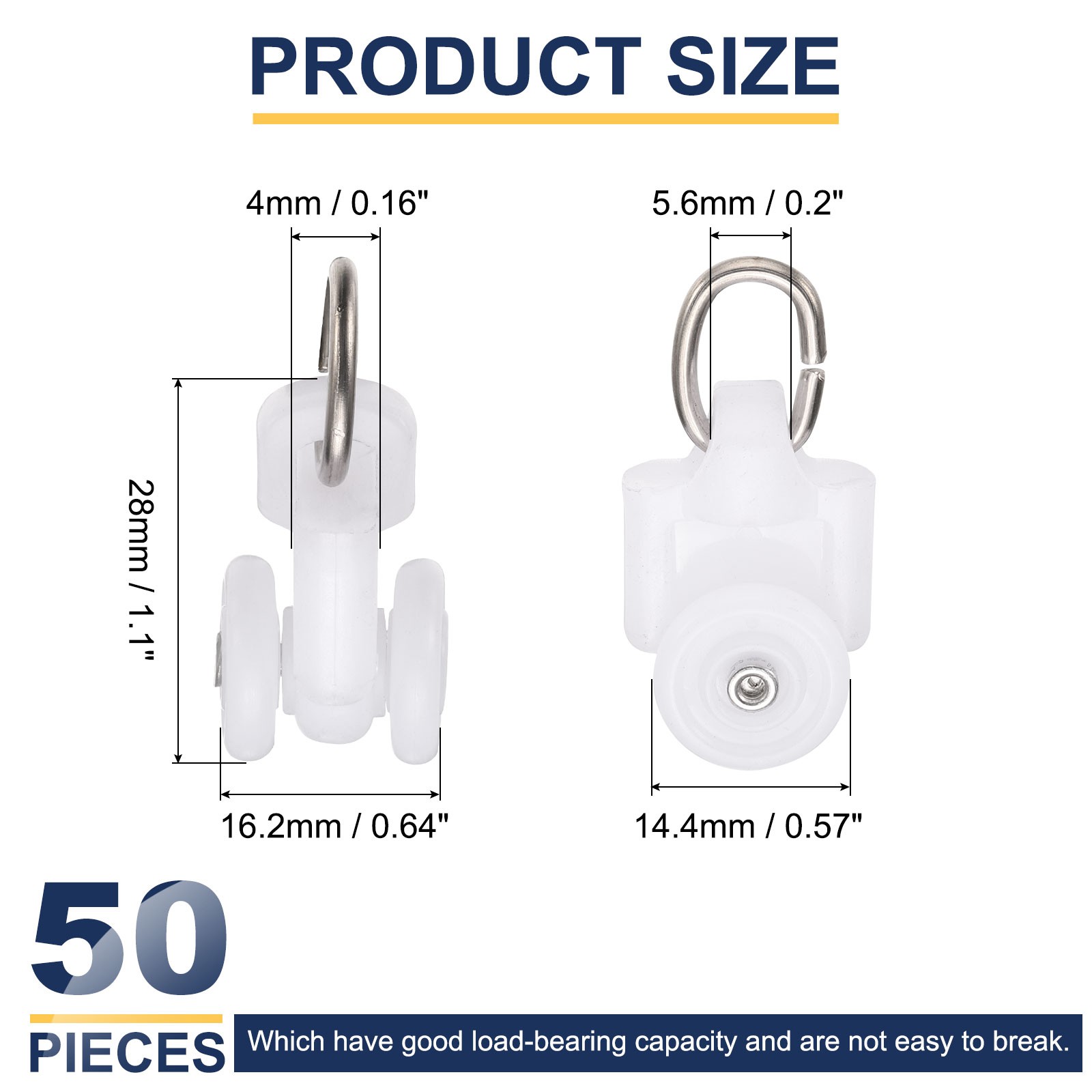 50Pcs Curtain Track Rollers Curtain Rail Pulleys with Dual Wheel Roller White gallery