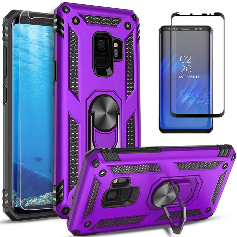 For Samsung Galaxy S9 / S9 Plus Phone Case Kickstand + Tempered Glass Protector gallery