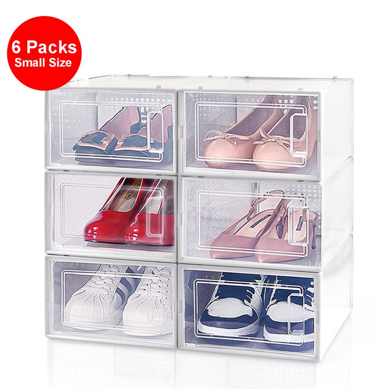 6PCS SML Foldable Stackable Plastic Shoe Box Storage Organizer Transparent Case gallery