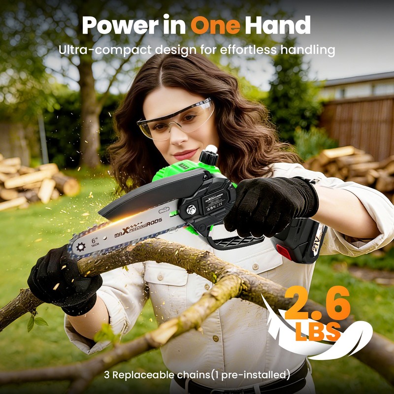 21V for Cordless Mini Chainsaw with 2 Batteries 3 Chains Wood Pruning Saw Tool gallery