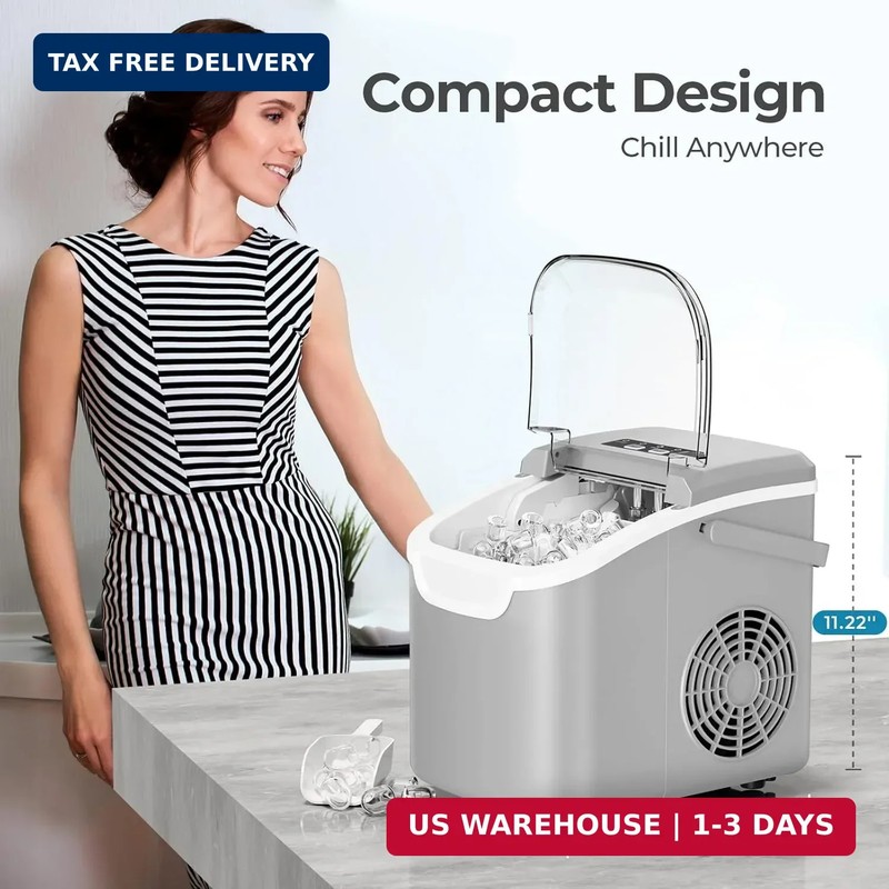 Countertop Ice Maker Machine, 8 Ice Cubes in 6 mins, 26lb/Day Bullet Ice with 2 gallery