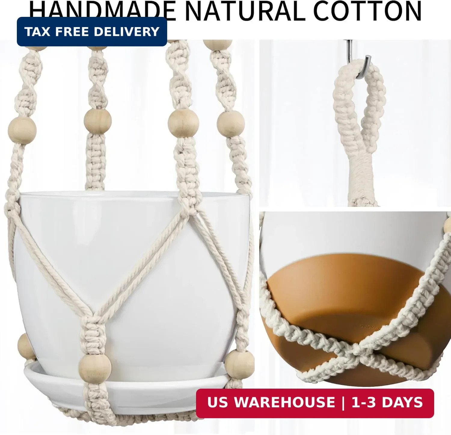 Macrame Plant Hanger - Fits 4 to 13 inches Pots for Indoor Outdoor, 35"/29"/23" gallery
