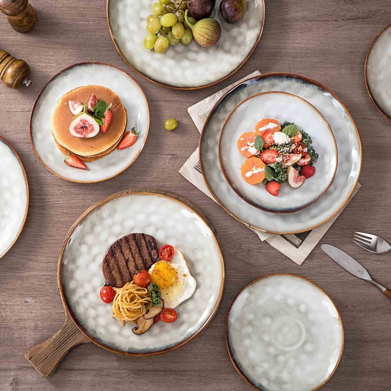 Irregular Shape Ceramic Plates, 11 Inch Steak, Salad, Dinner Plate Set of 4, Por gallery