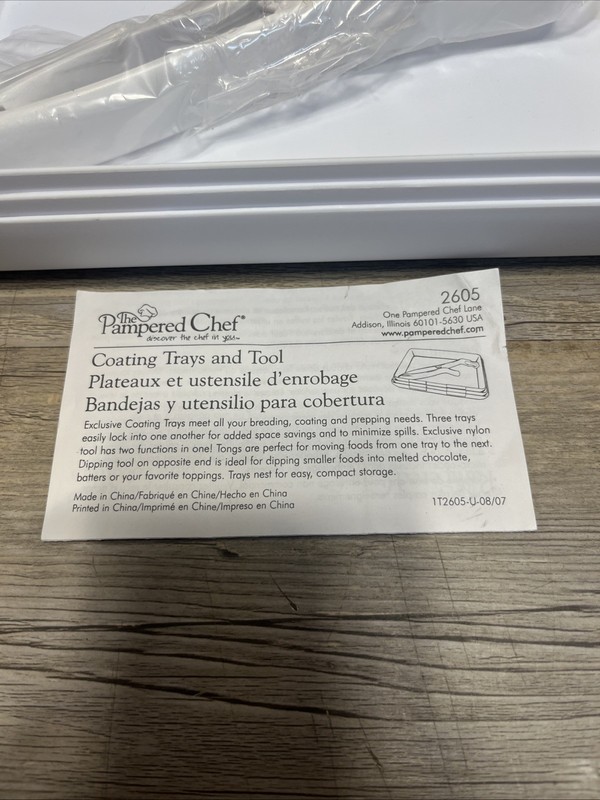 Pampered Chef Coating Breading Nesting Trays Prep #2605 - Set Of 3 W/ Tongs gallery