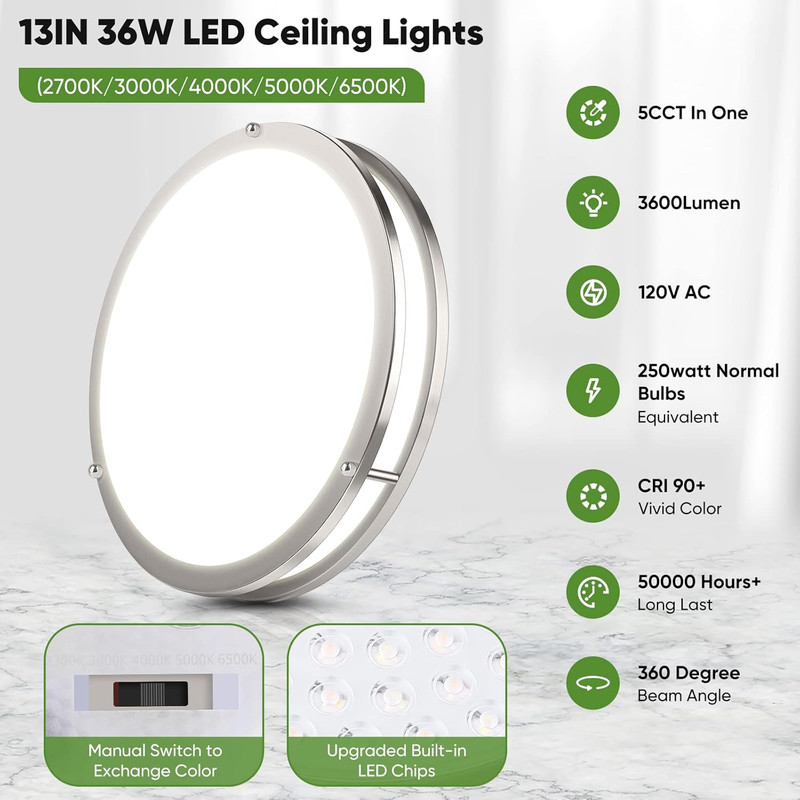 36W LED Ceiling Lights 3600Lm Super Bright, Dimmable Flush Mount Light Fixtures gallery