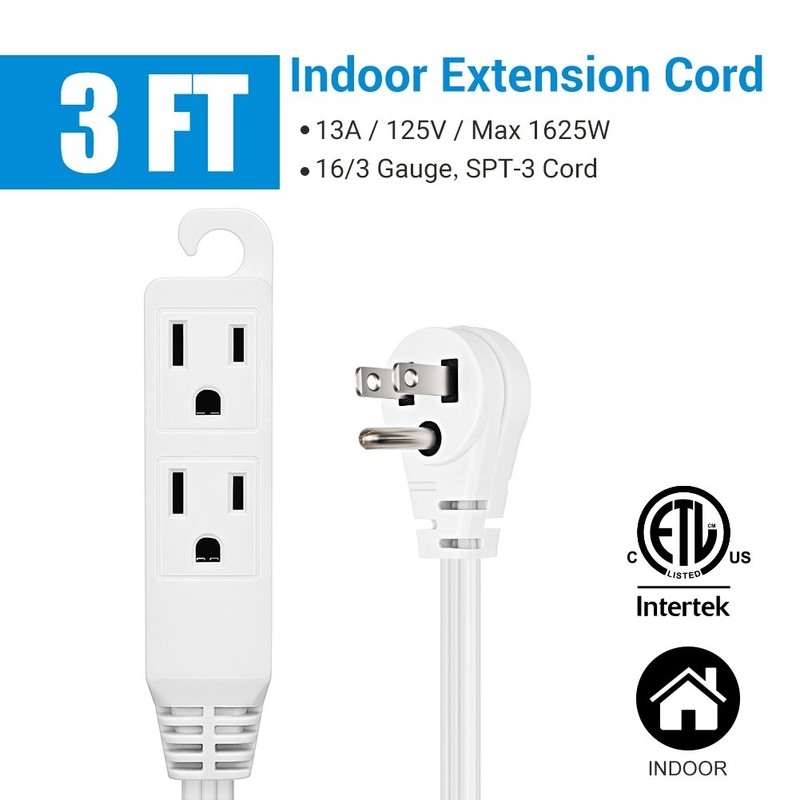 DEWENWILS 2 Pack 3 Ft Extension Cord with Flat Plug,, 16 AWG SJTW SPT-3 Cord gallery