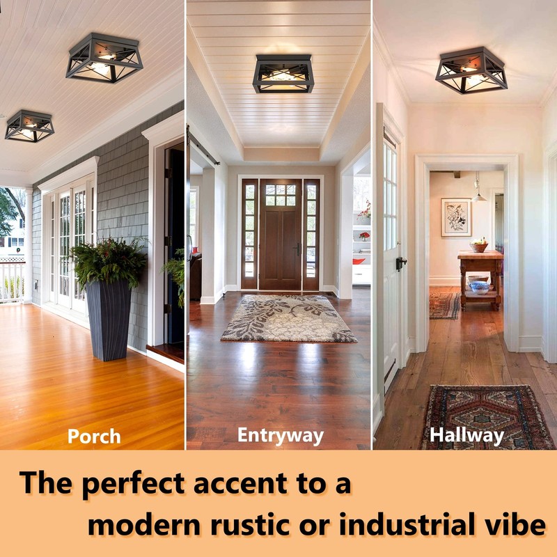 Flush Mount, Modern Industrial Square Ceiling Light for Outdoor Porch, Indoor... gallery