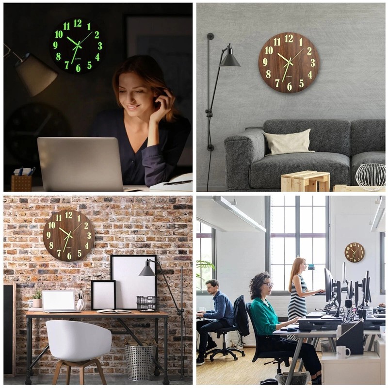 Wall Clock Large Luminous Quartz Night Light Glow In The Dark Silent Home gallery