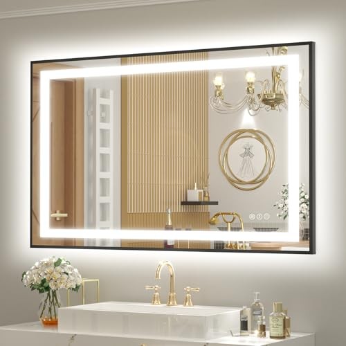 40x30 Framed LED Mirror for Bathroom, Black Lighted 40"L x 30"W Matte Black gallery