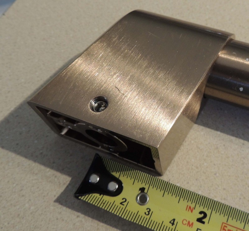 CAFE Appliance Replacement Handle, 28", 27" cntrs, Brass color, +scratches gallery