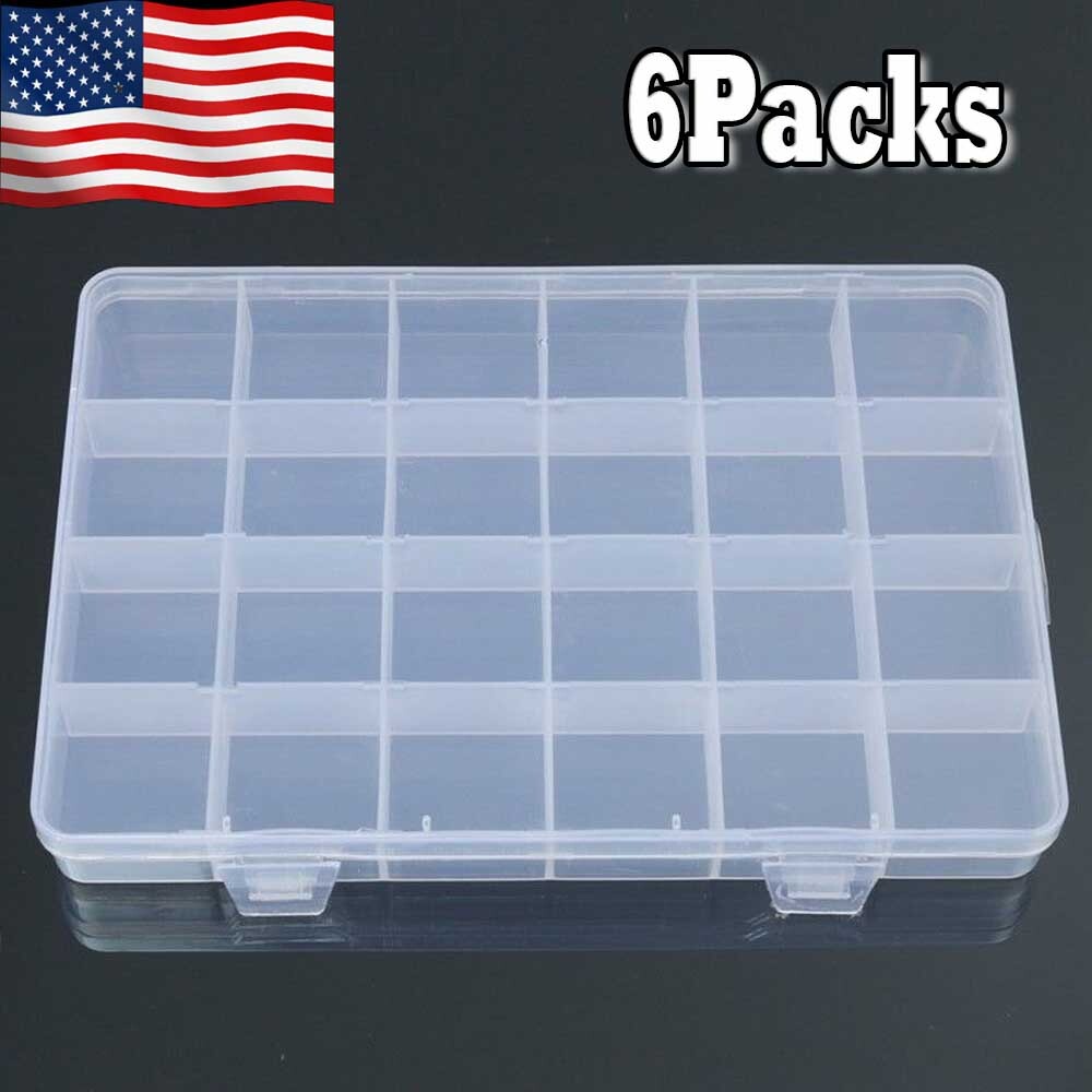 6Pcs 24 Grid Plastic Compartments For Jewelry Bead Organizer Storage Box Case gallery