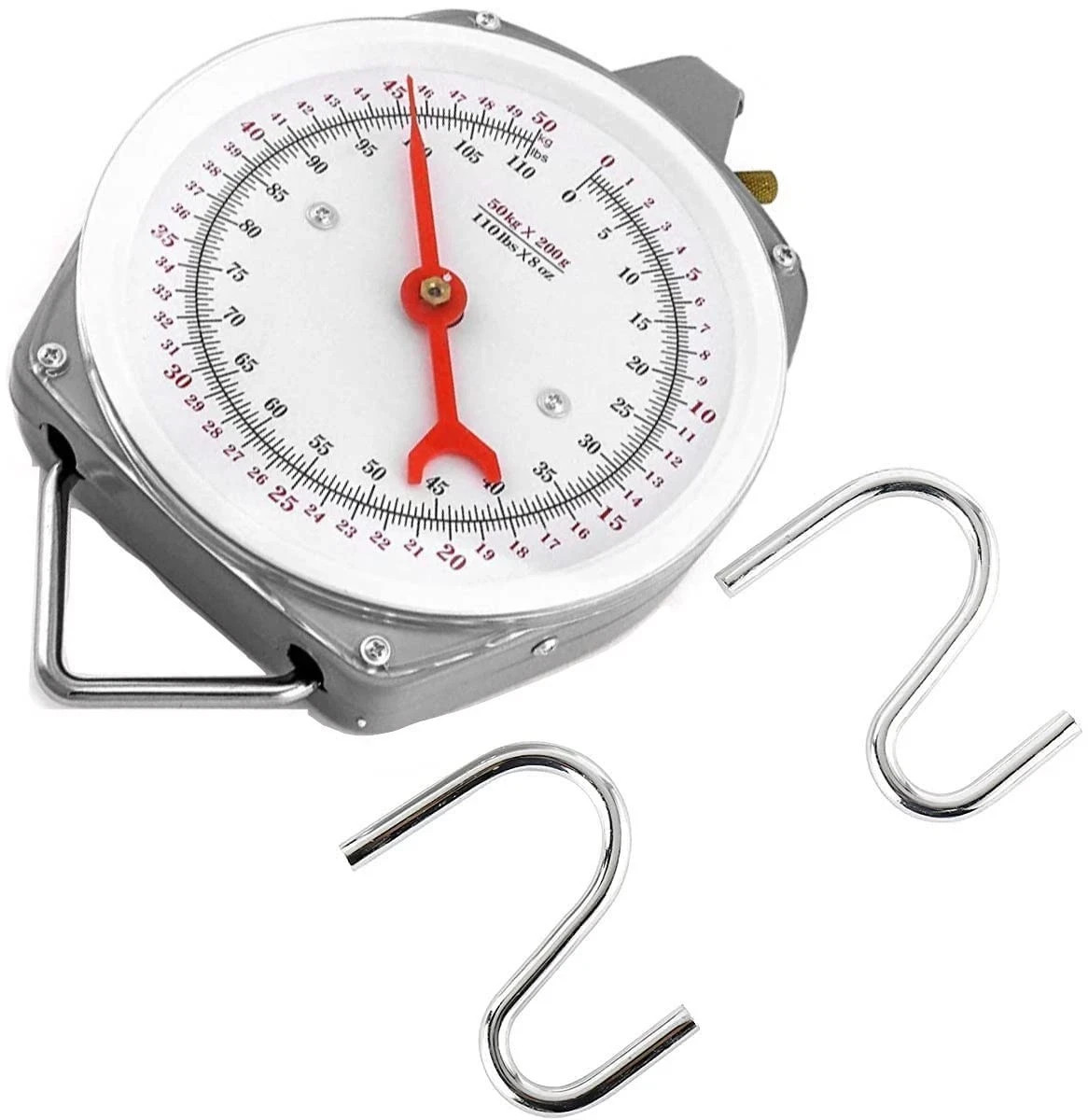 White Dog Hanging Spring Dial Scale 110lb/50kg Big Game , With 2 S-Hooks gallery