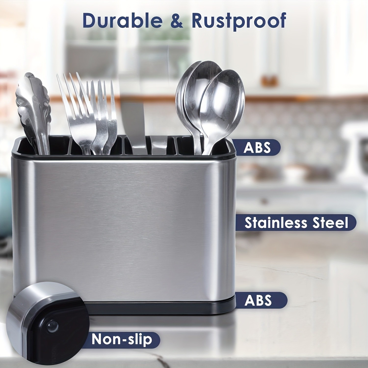 Stainless Steel Cutlery Rack,Drainable,Metal and Plastic Kitchen Utensil Storage gallery