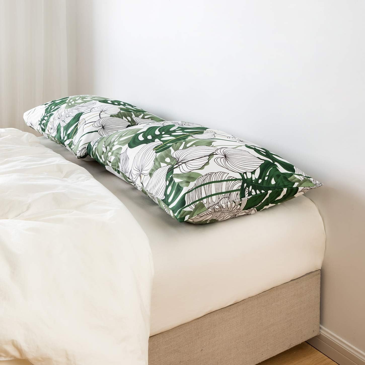 Pillowcase 100% Cotton Queen Size Set of 2 Green Botanical Monstera Leaves Pr... gallery