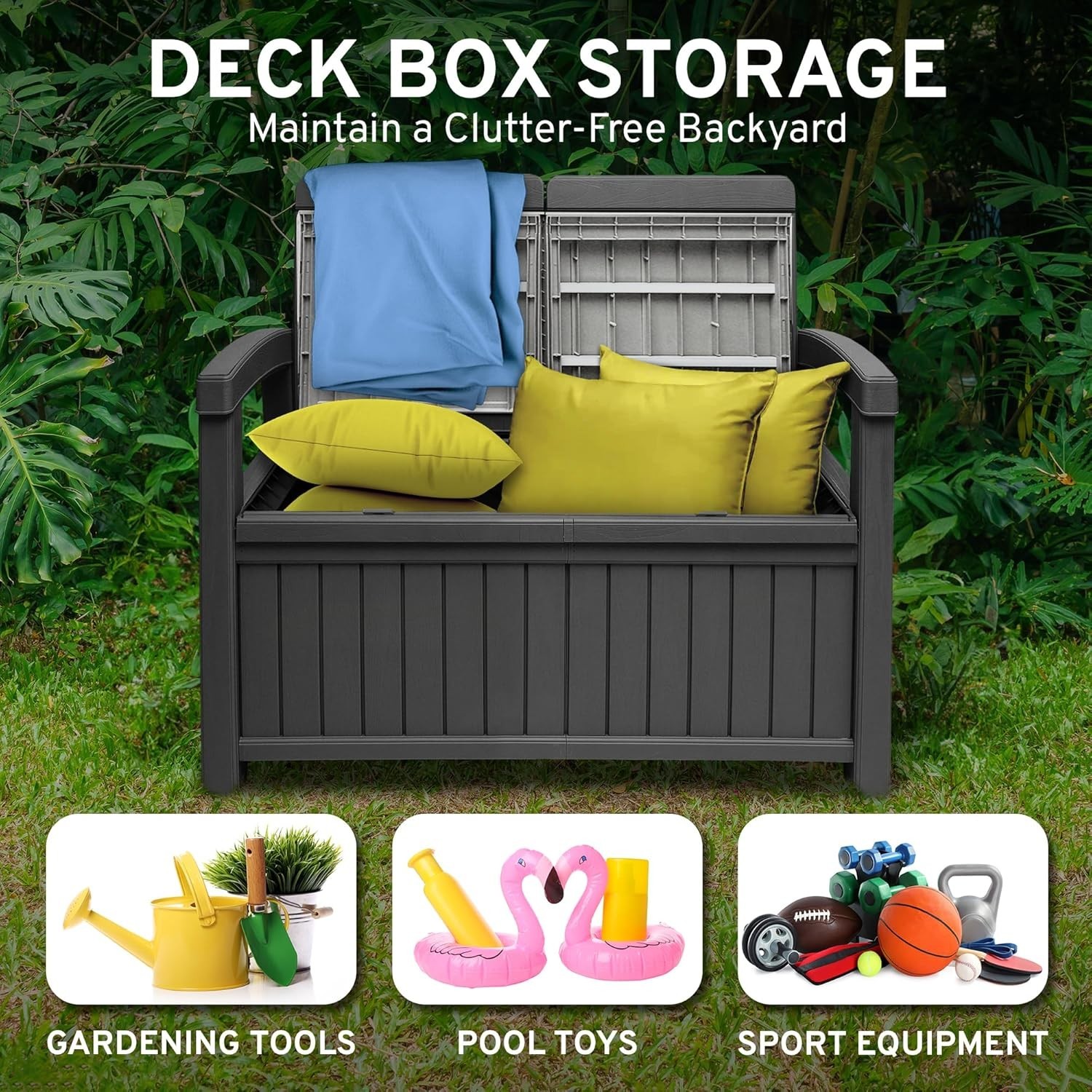 2 Seat Outdoor Storage Bench - 60 Gallon Capacity - Weatherproof gallery