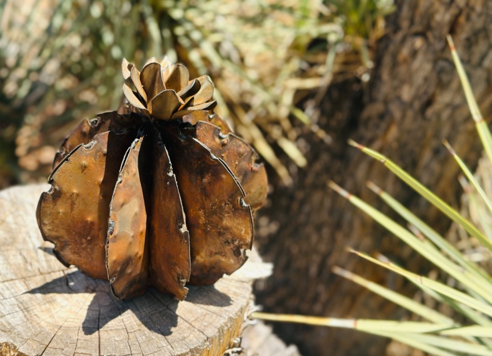Handcrafted Rustic TINY Metal Barrel Cactus Metal Yard Art Metal Barrel Cactus