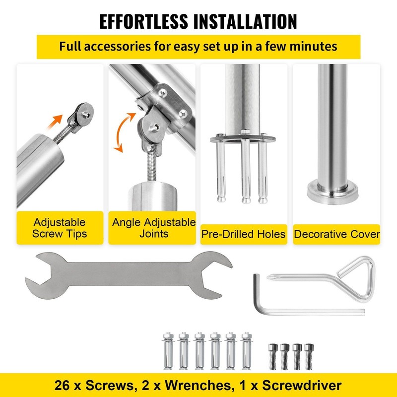 Adjustable Height 2-3 Steps 441lb Steel Handrail Silver gallery