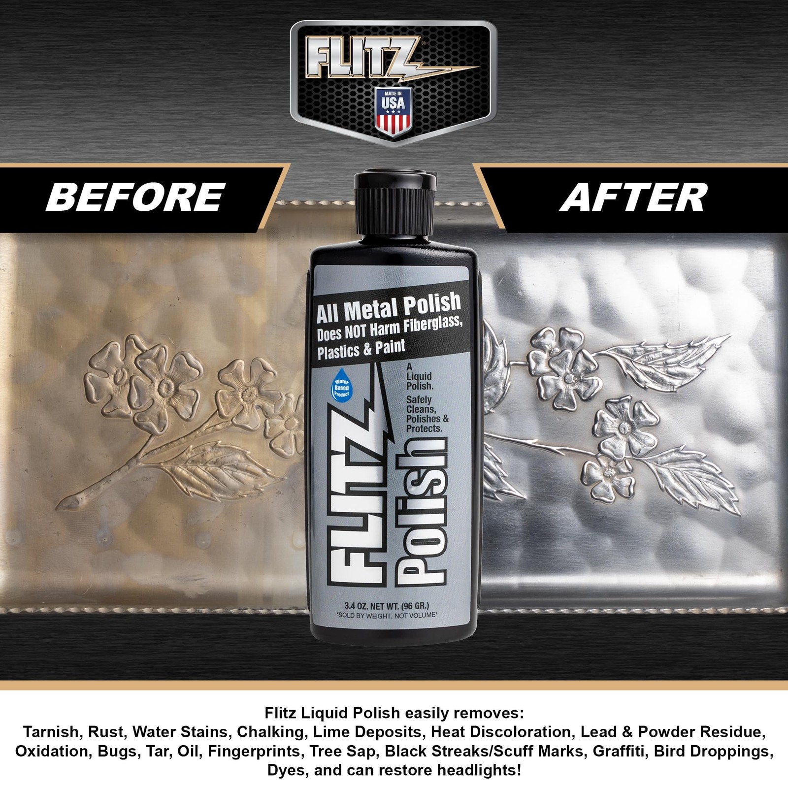 Flitz Multi Purpose Metal Polish Liquid - 3.4oz 3.4 Fl Oz (Pack of 1), Silver gallery
