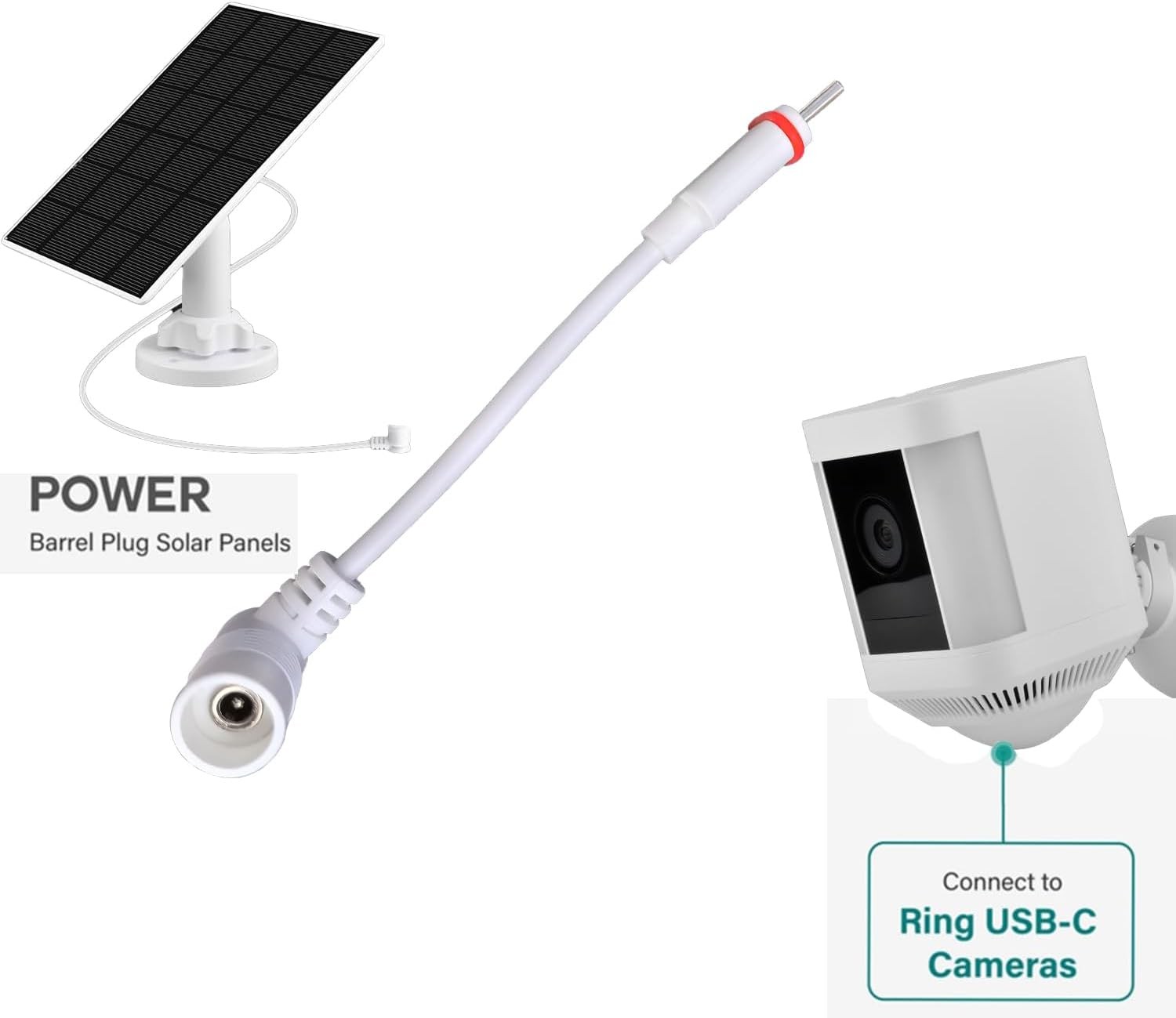 USB-C Adapter Replacement for Ring Barrel Plug Solar Panels & Cameras - White gallery