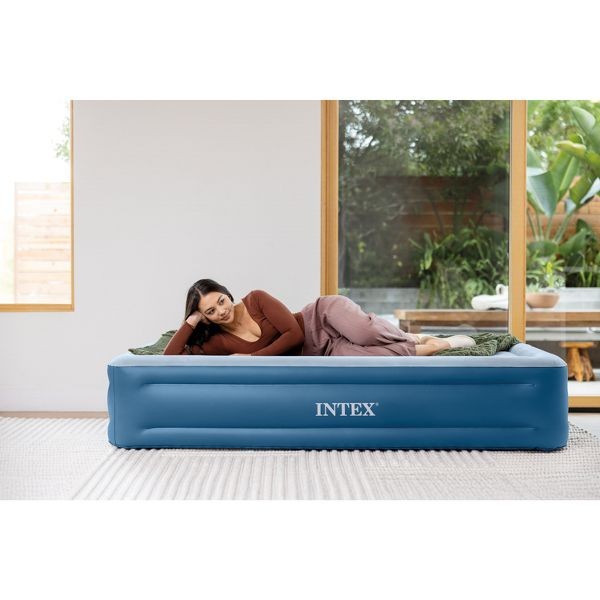 INTEX MID RISE HEXBEAM 14" ELECTRIC PUMP QUEEN AIR MATTRESS - DARK BLUE DENIM gallery