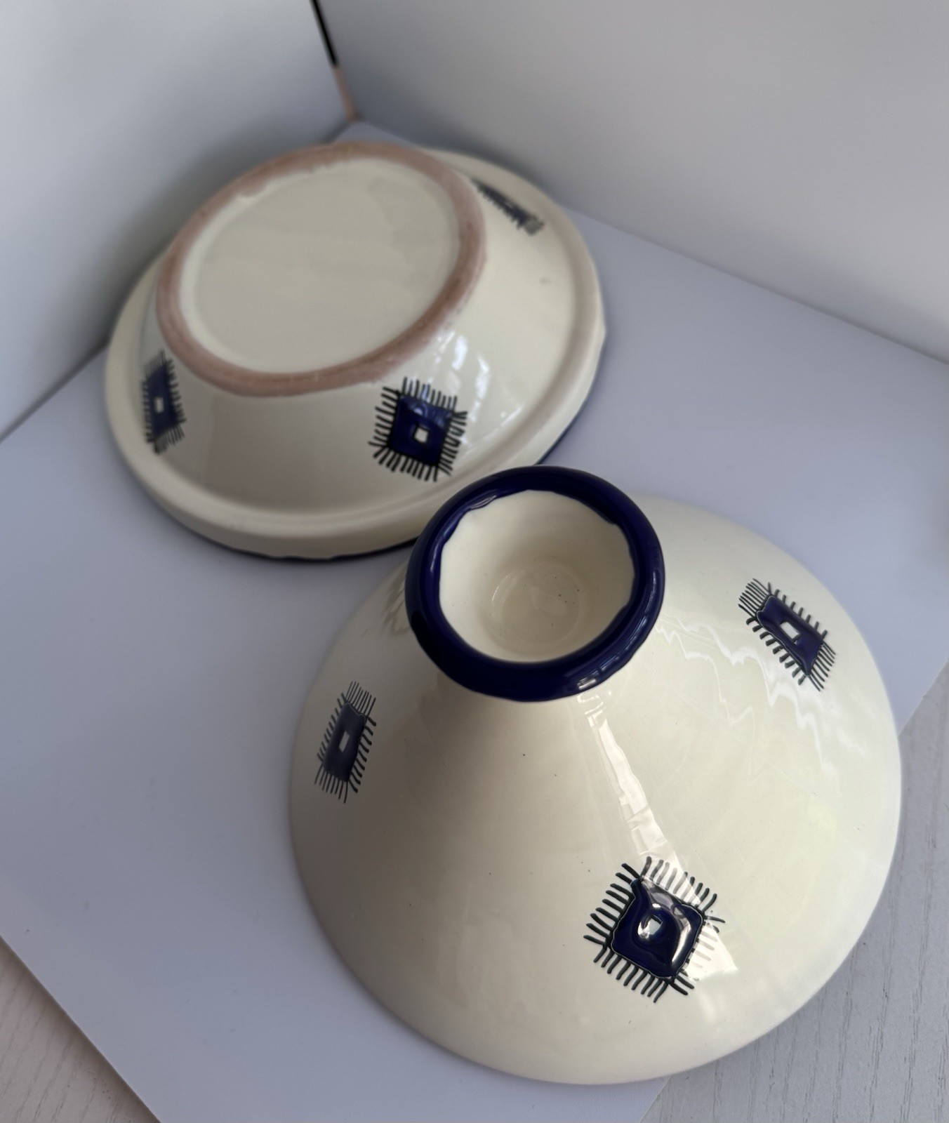 Ceramic Tagine/Tajine Serving Pot w/ Lid Beige & Blue 7 in Diameter gallery