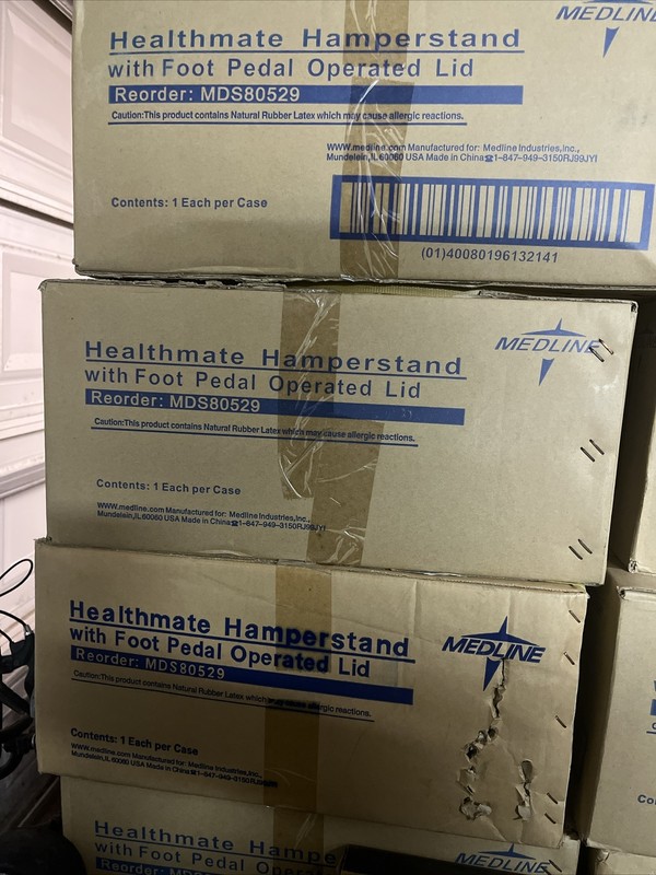 “MEDLINE” Hands free Hamper stand/ waste basket. WITH FOOT PEDAL and WHEELS!!! gallery