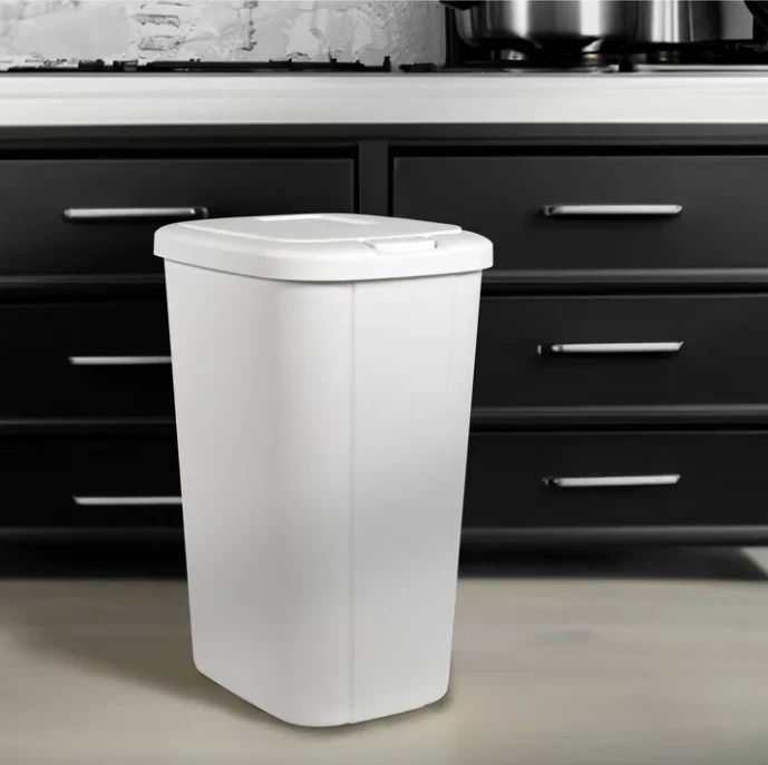 Hefty 13.3 Gallon Kitchen Trash Can Touch Top Push Button Lid White gallery
