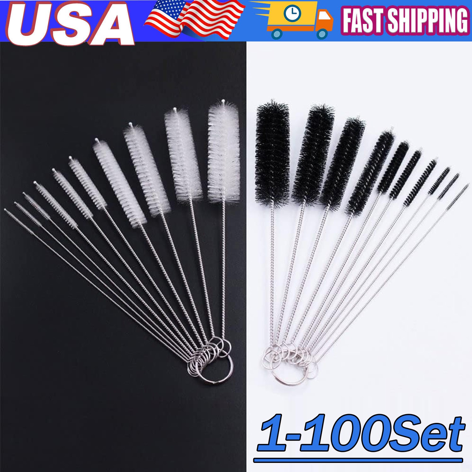 Nylon Straw Brush Cleaner Bottle Tube Pipe Small Long Cleaning 10Pcs Set USA Lot gallery