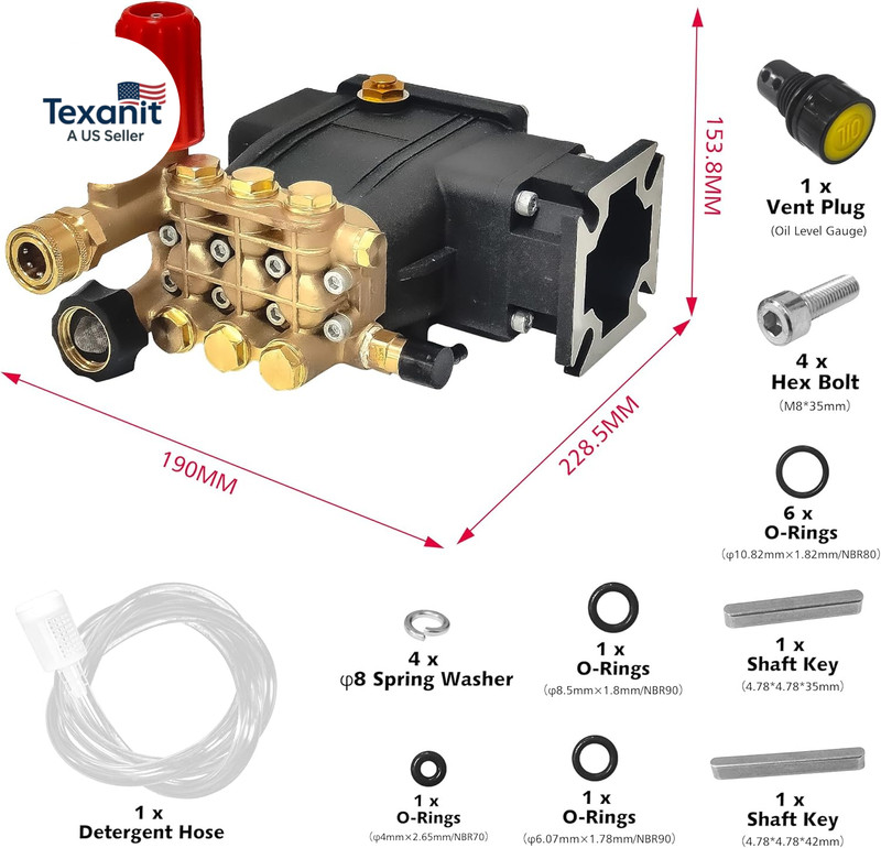 Horizontal Triplex Pressure Washer Pump Kit, 3/4" Shaft Power Washer Pump Replac gallery