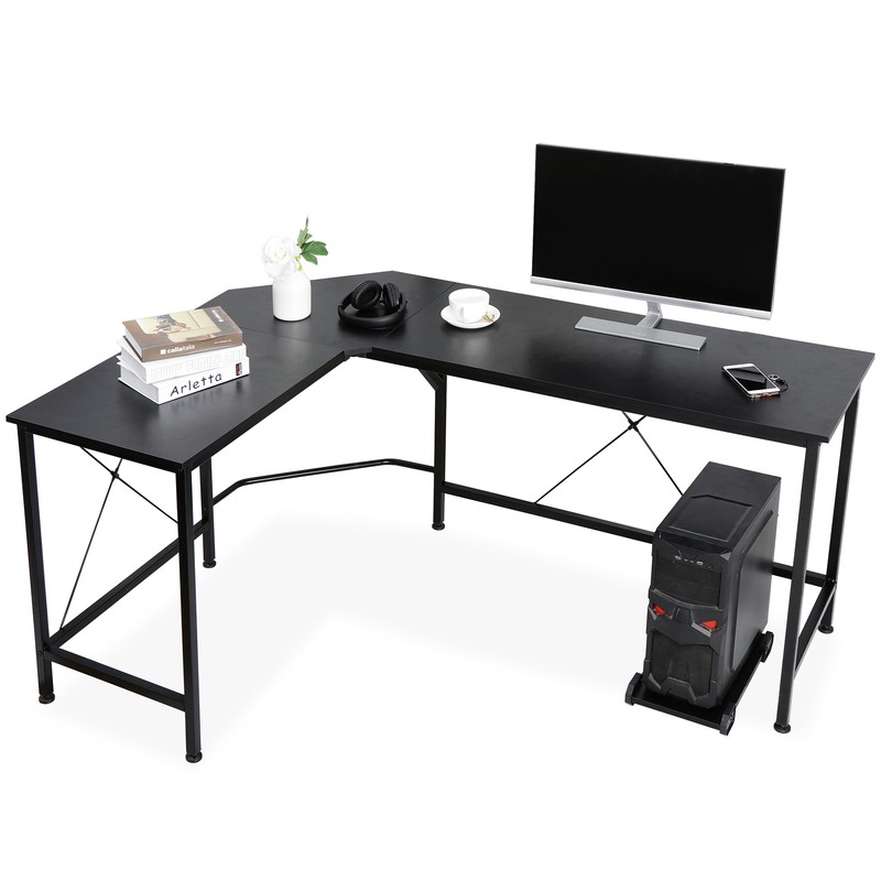 L-Shaped Corner Computer Desk Gaming Desk PC Laptop Table Workstation Black 66" gallery