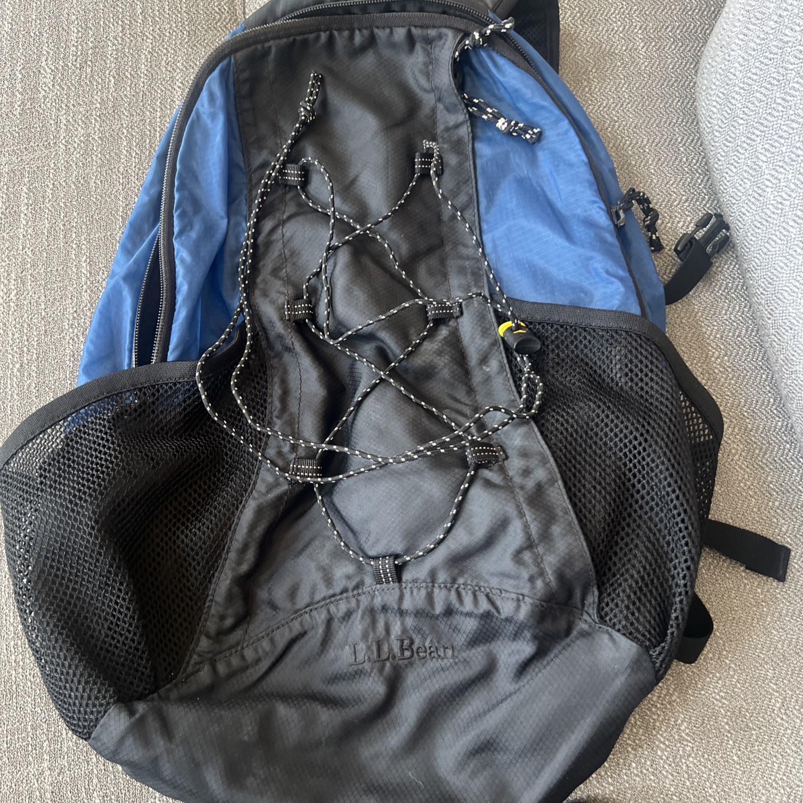 LL Bean Nylon Backpack Blue Black Lightweight Packable Outdoor Gear