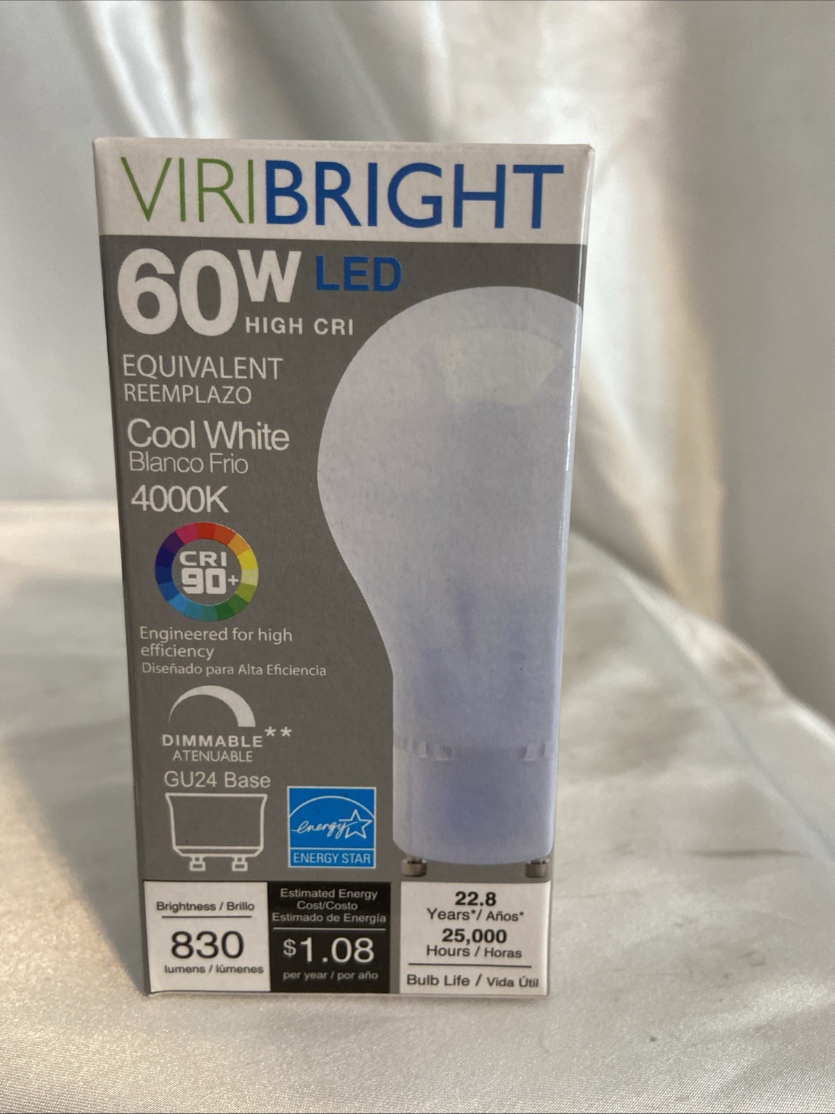 Viri Bright 60W High CRI cool white 4000 K lightbulb 830 Lumens gallery
