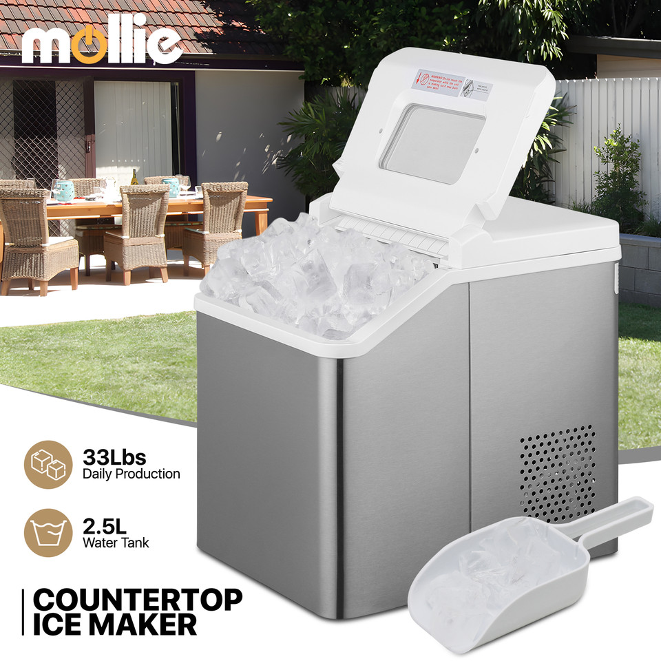 Countertop[SELF CLEANING]Cube Shape Ice Maker Machine 33lbs/24hrs w/Scoop+Handle