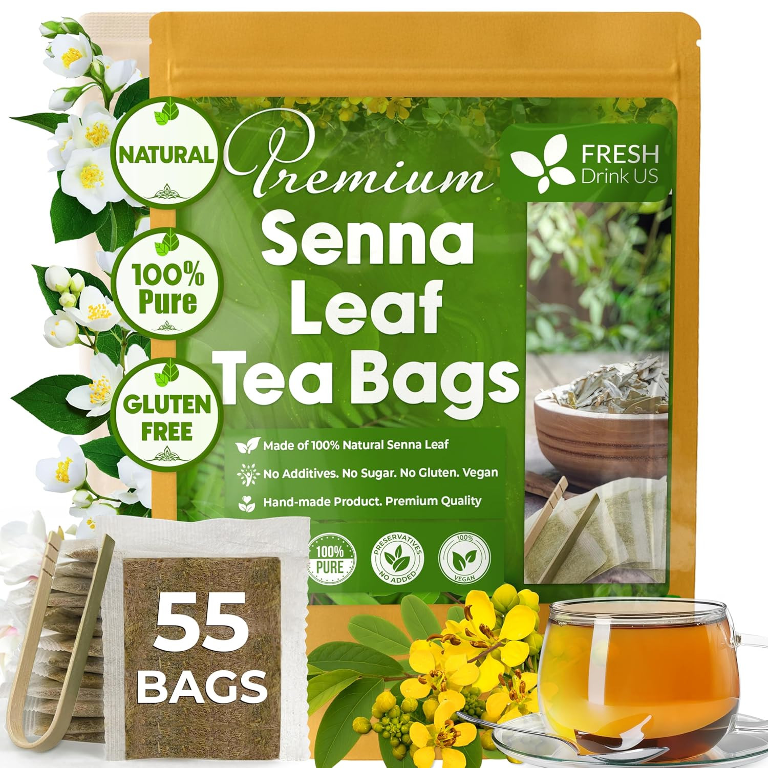 Freshdrinkus, Premium 55 Senna Leaf Tea Bags, 100% Natural & Pure from Senna Lea gallery