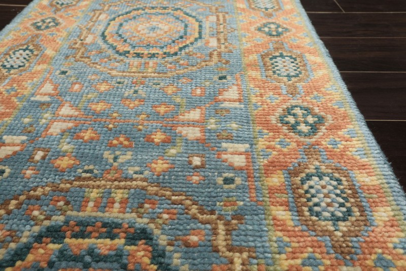 2'5''x12'3'' Runner Hand Knotted Wool Aqua, Burnt Orange Oushak Traditional Rug gallery