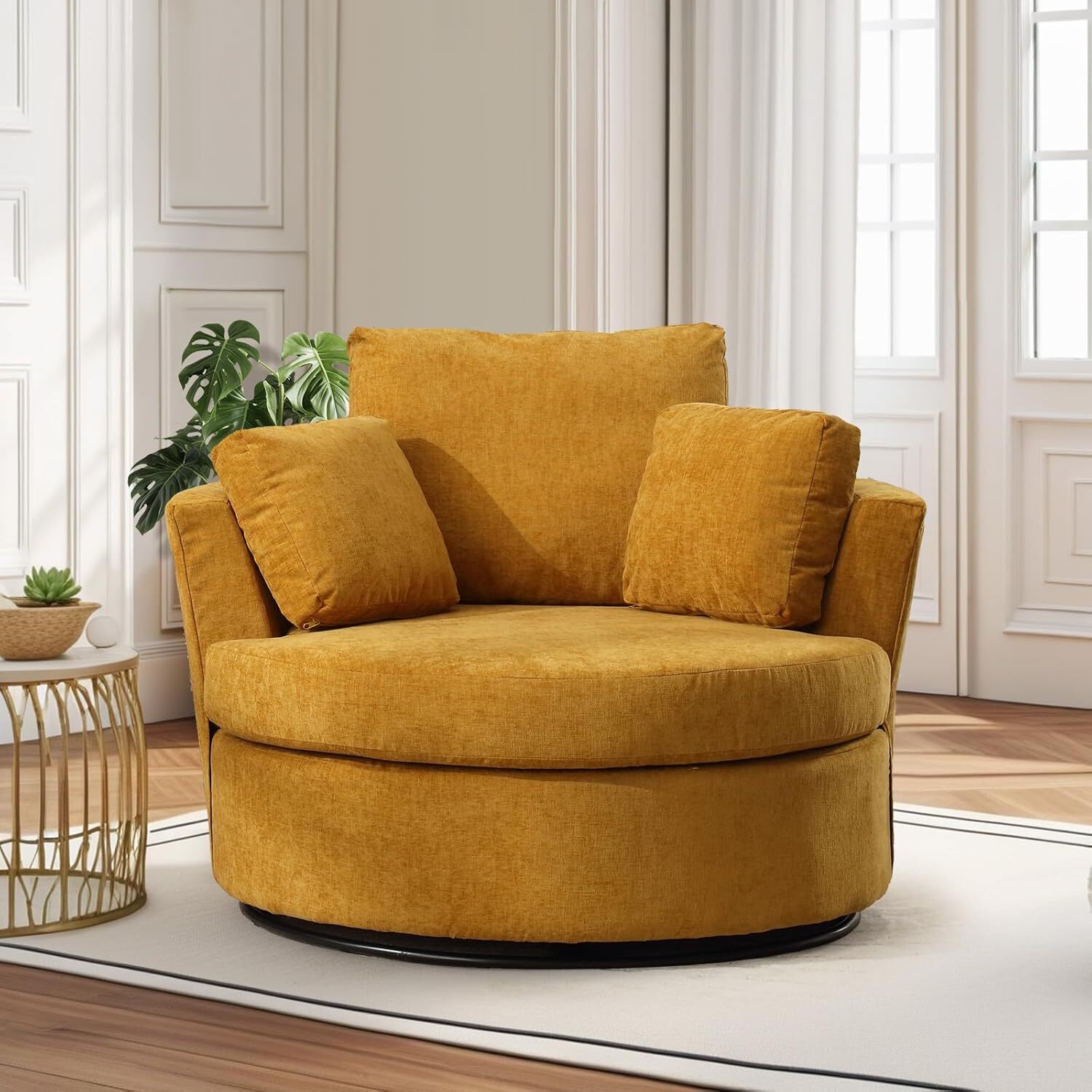 42"W Oversized Swivel Accent Chair 360 Degree Chenille Swivel Barrel Chair gallery