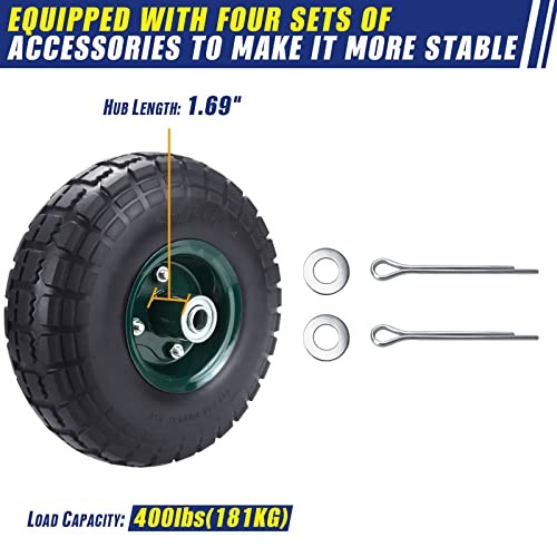 2 Pcs 10" Flat Free Tires Solid Pneumatic Tires Wheels, 4.10/3.50-4 Air Less gallery
