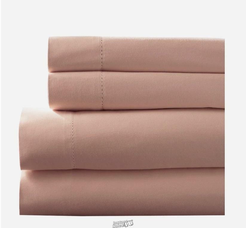 Elite Home Products 400 Thread Count Hemstitch Solid Sheet Set Blush Full gallery